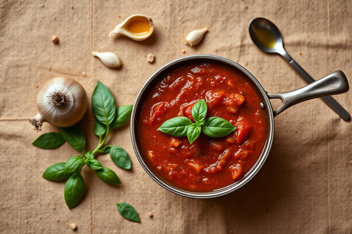 Molho de tomate caseiro com manjericão